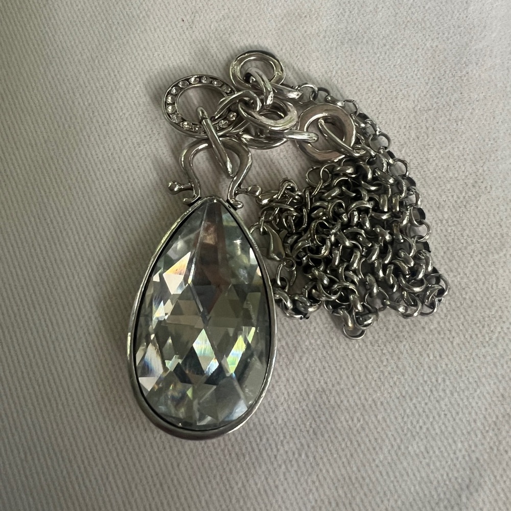 Lula N Lee Long Silver chain necklace with Teardrop Crystal. - Picture 2 of 7